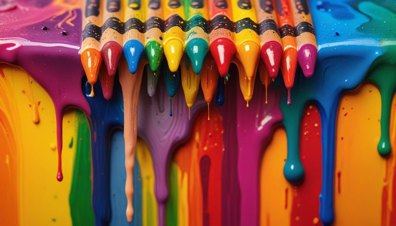 Melting Rainbow Crayons in Surreal Style