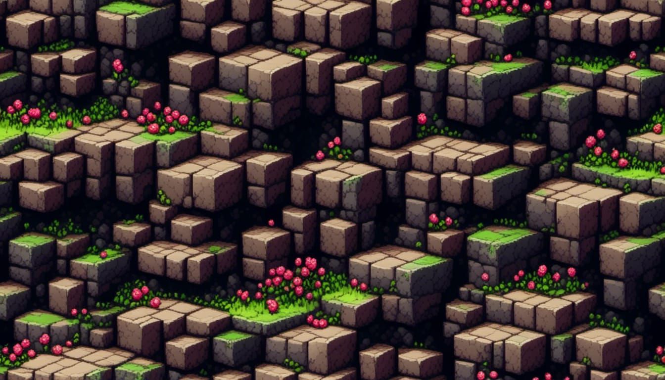 Isometric Stone Wall in Pixel Art Texture