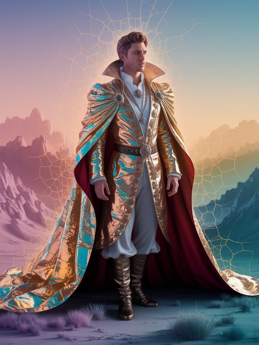 Fantasy Prince in Metallic Robe with Stained Glass Effect