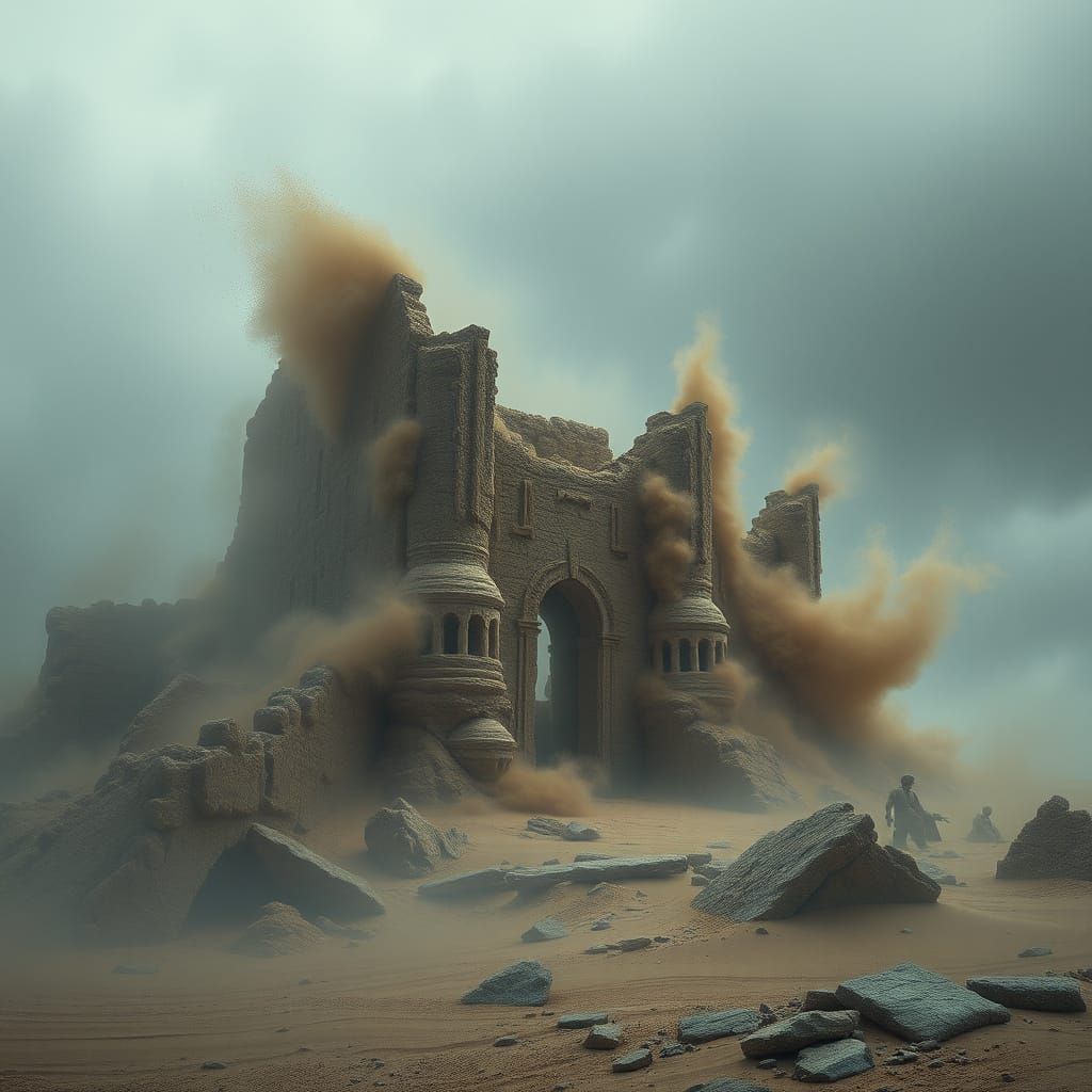 Dust Man Crumbling in Stormy Sea, Digital Painting