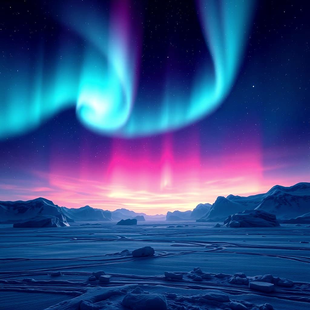 Ethereal Polar Night Scene with Dancing Aurora Borealis
