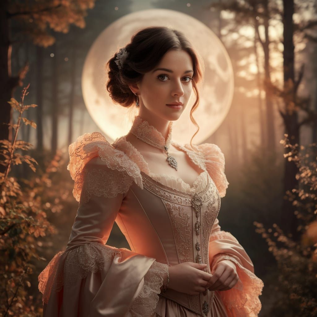 Victorian Woman in Moonlit Forest Portrait