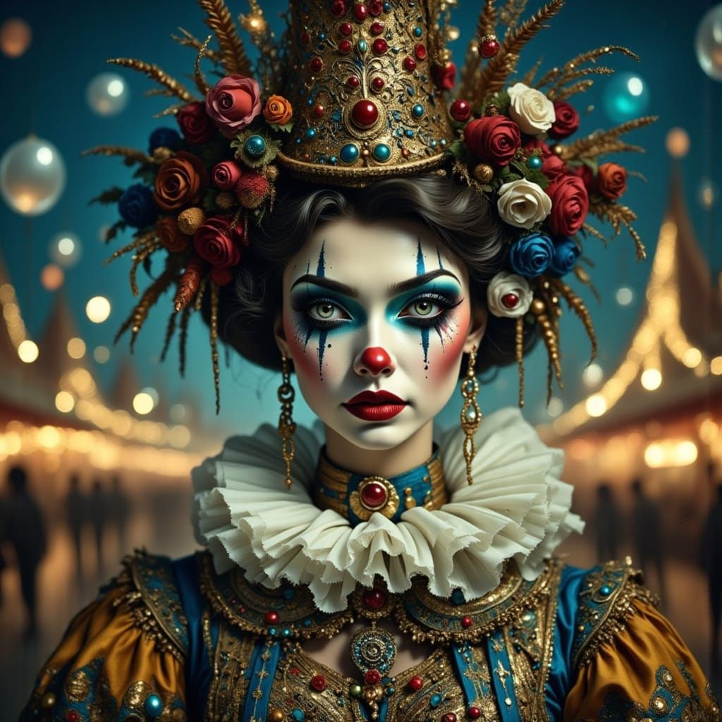 Glamorous Jester Portrait with Intricate Makeup