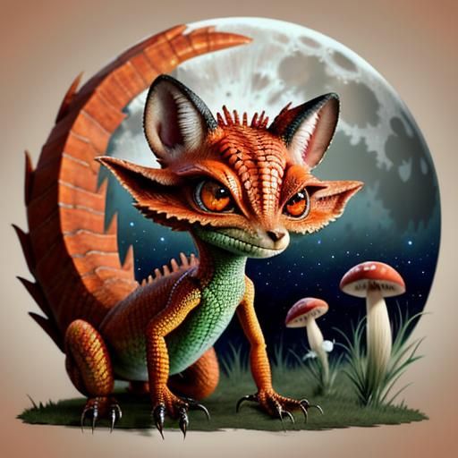 Adorable Fox-Lizard Hybrid Creature in Whimsical Style