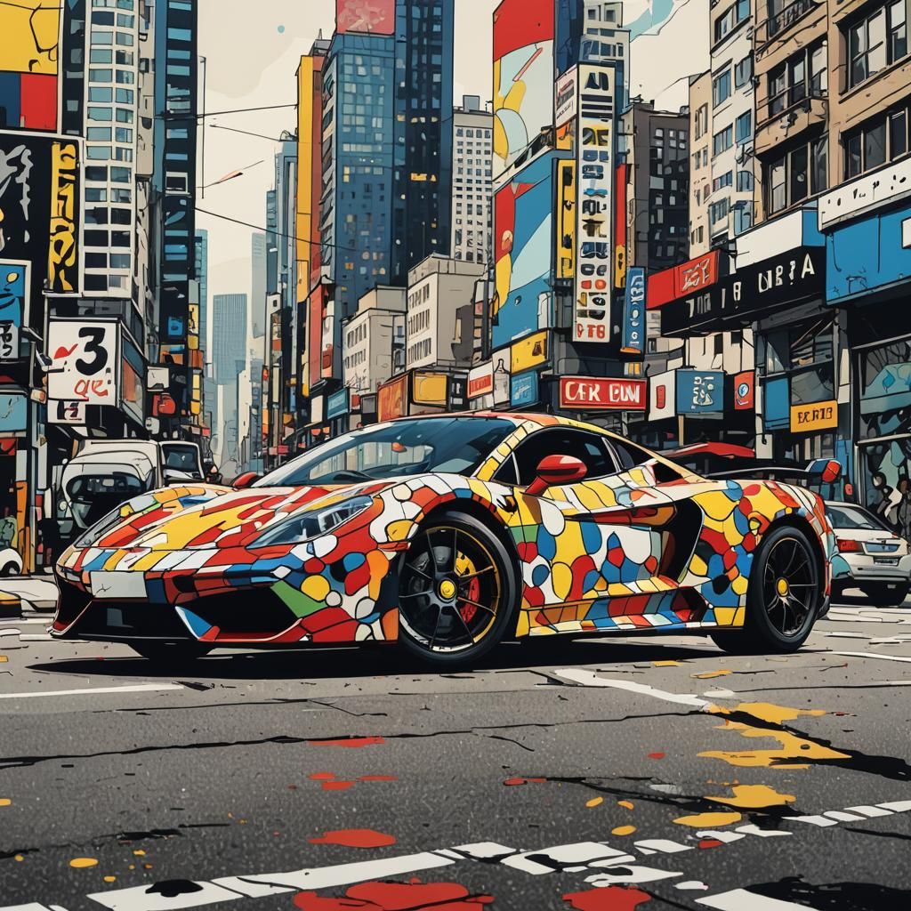 Supercar in Roy Lichtenstein Pop Art Style