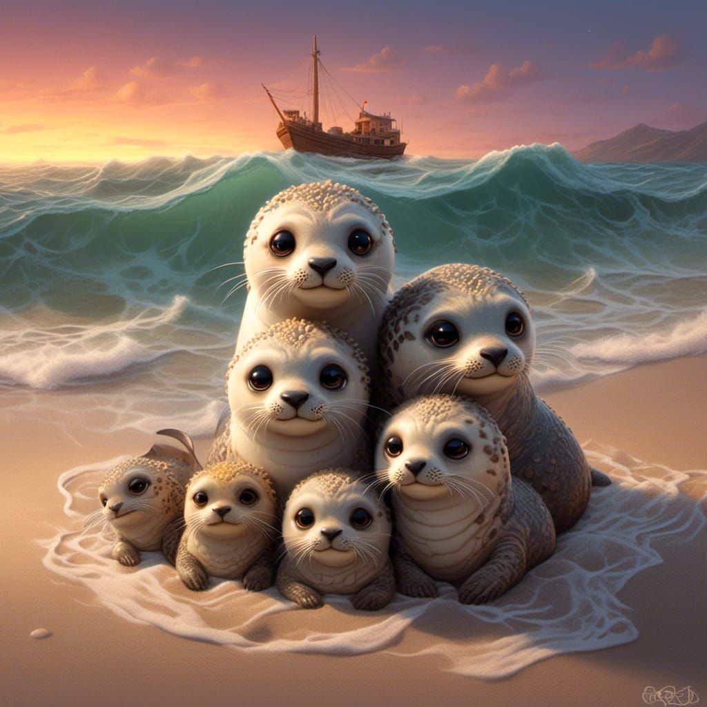Charming Seal Family Portrait at Sunset