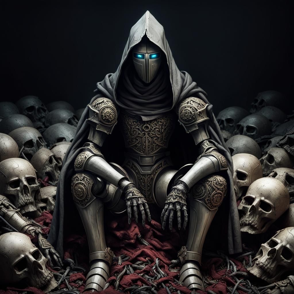 Hooded Knight Robot on Pile of Corpses