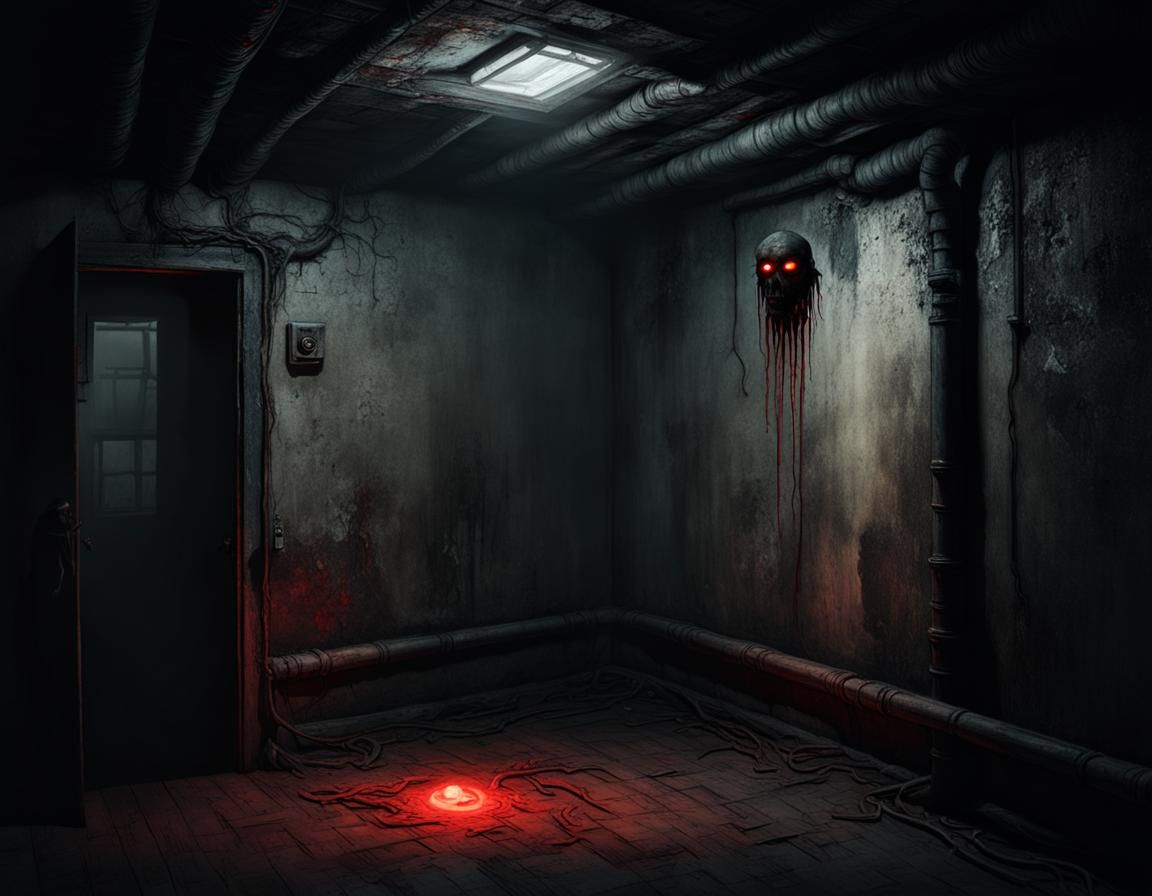 Eerie Shadow Figure in Dark Basement Corner