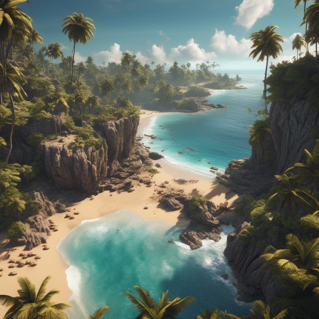 Epic Beach Scene in 3D Game Style