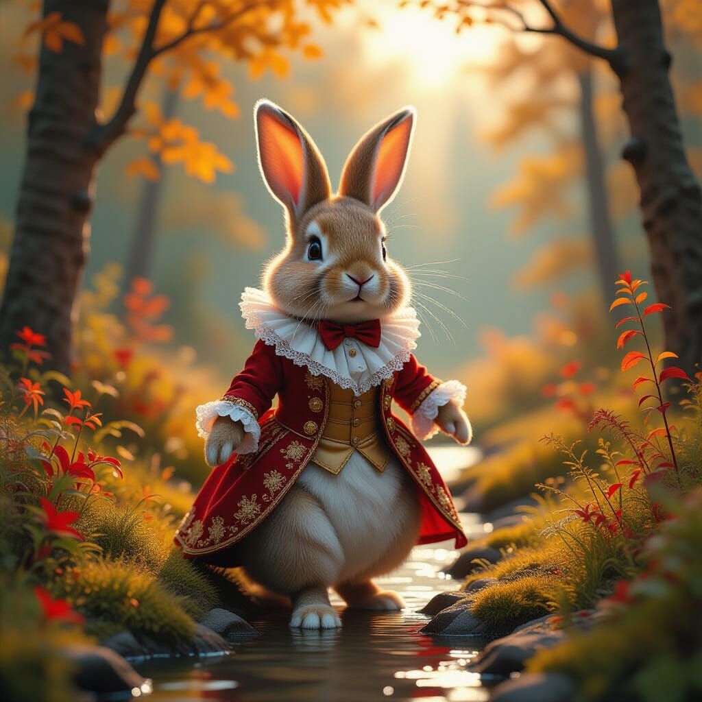 Rabbit in 18th Century Couture in Magical Forest
