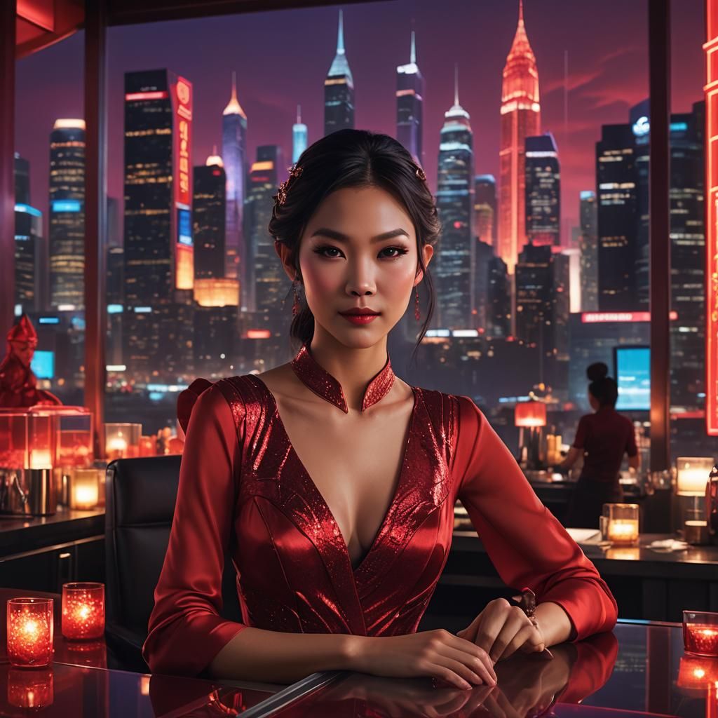 Elven Hostess in Neon Noir Restaurant