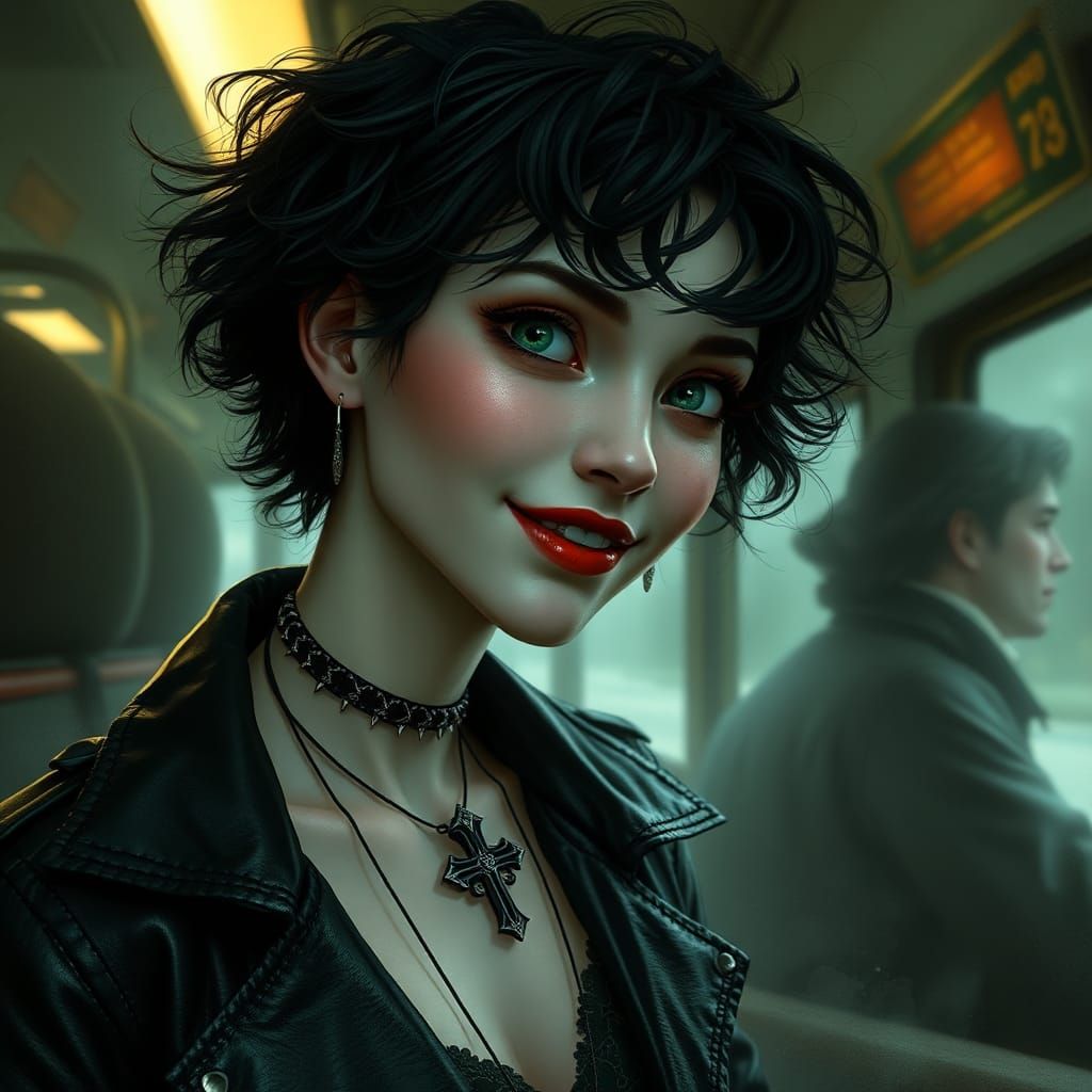 Ethereal Pale Woman Getting off Bus