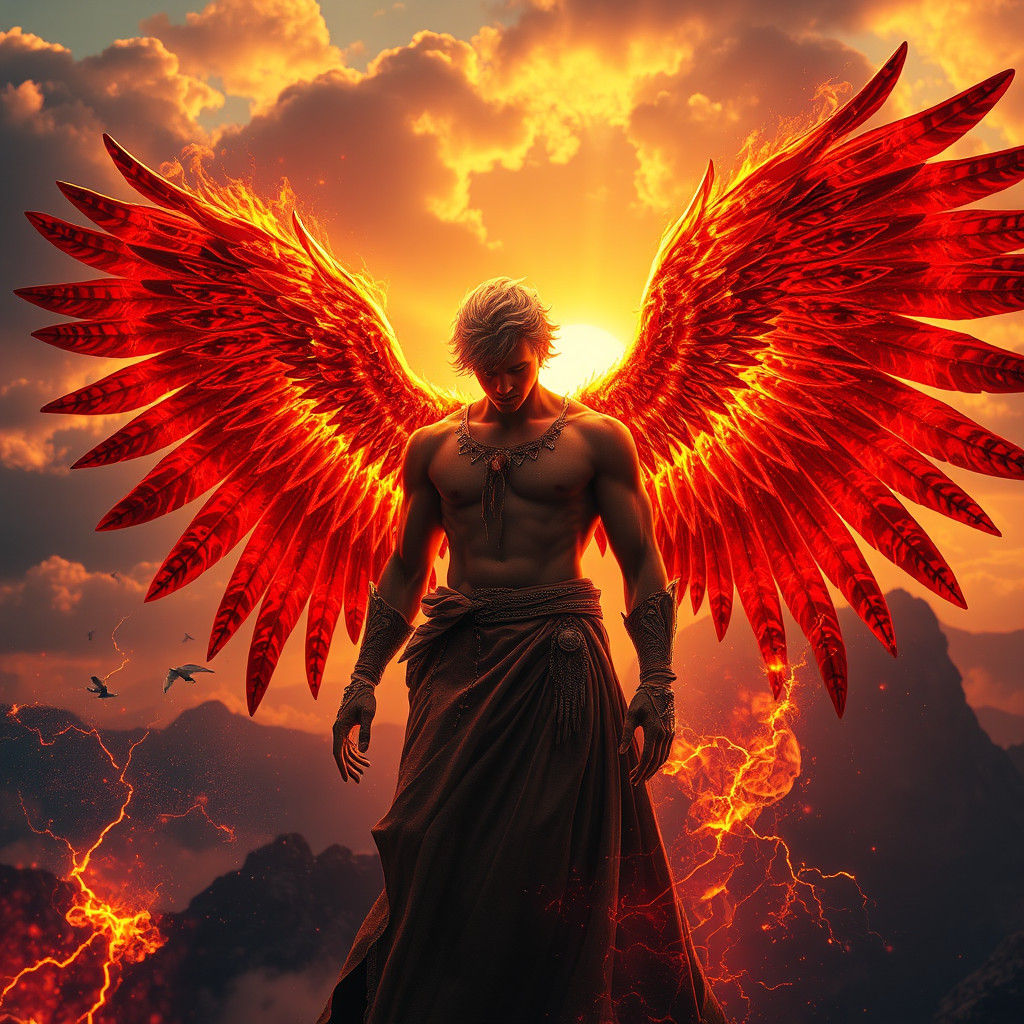 Fiery Angel with Burning Wings in Dark Fantasy Style