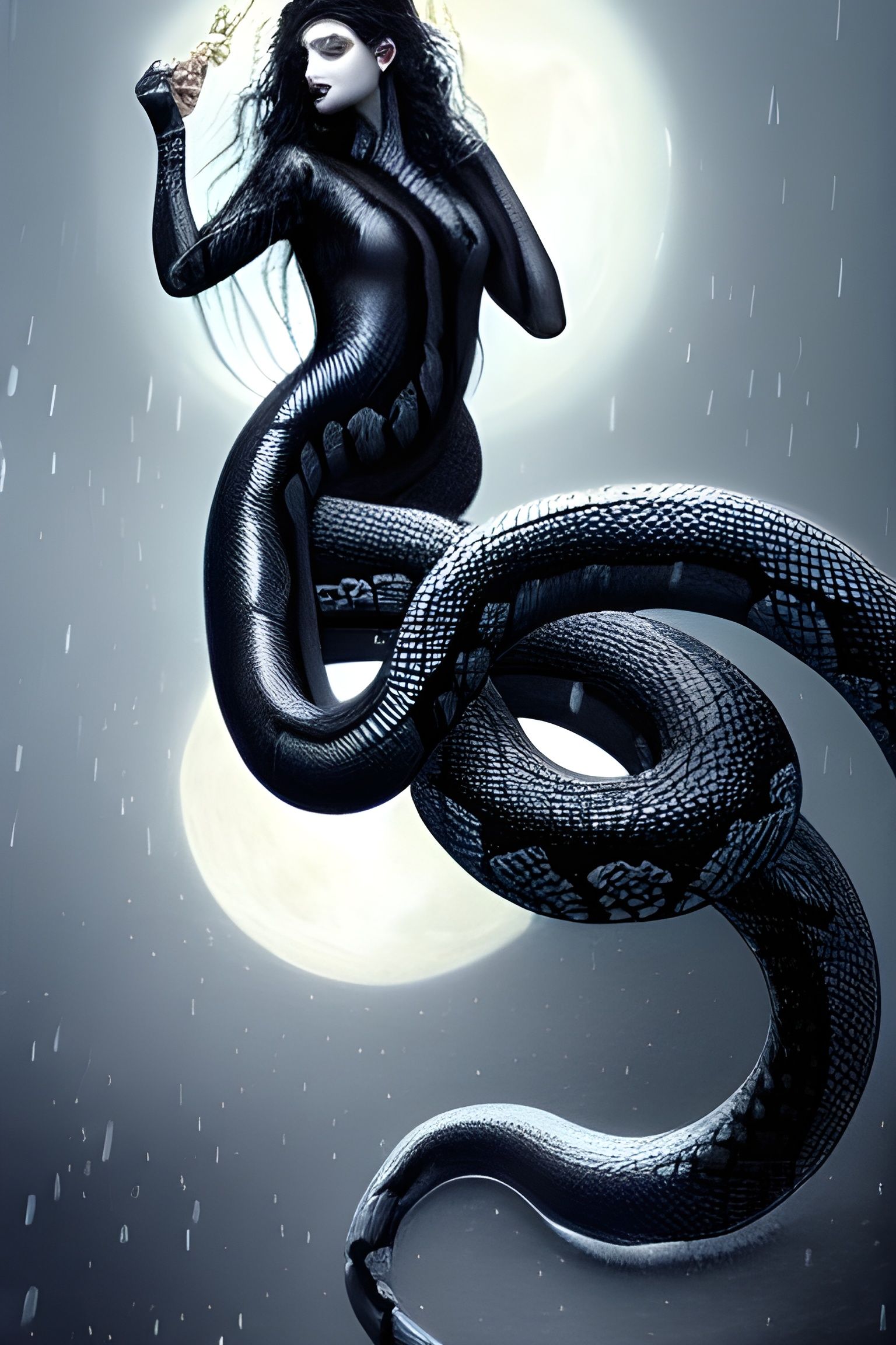 Goddess of Poison with Snake in Snowy Moonlight