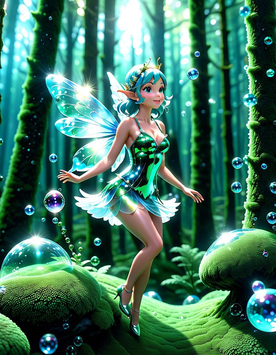 Crystal Fairy Flies Through Forest Scene