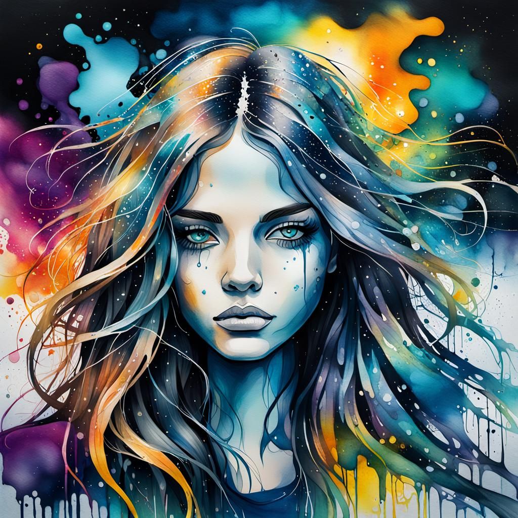 Graffiti Dreamscape: Teenage Girl in Abstract Splash Art