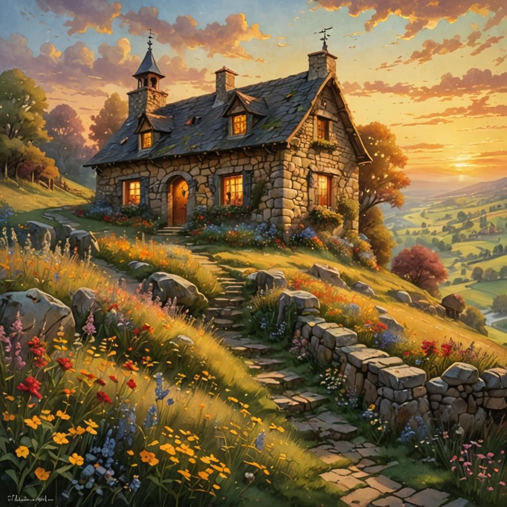 Ethereal Medieval Abode Radiates Golden Hour Magic