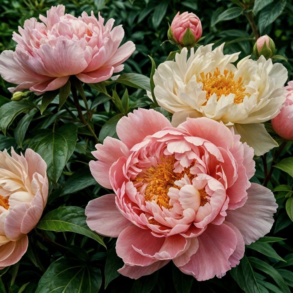 Dreamy Watercolor Peonies in a Sunlit Garden