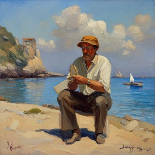 French Coast Sailboat Painting in Gurney Style