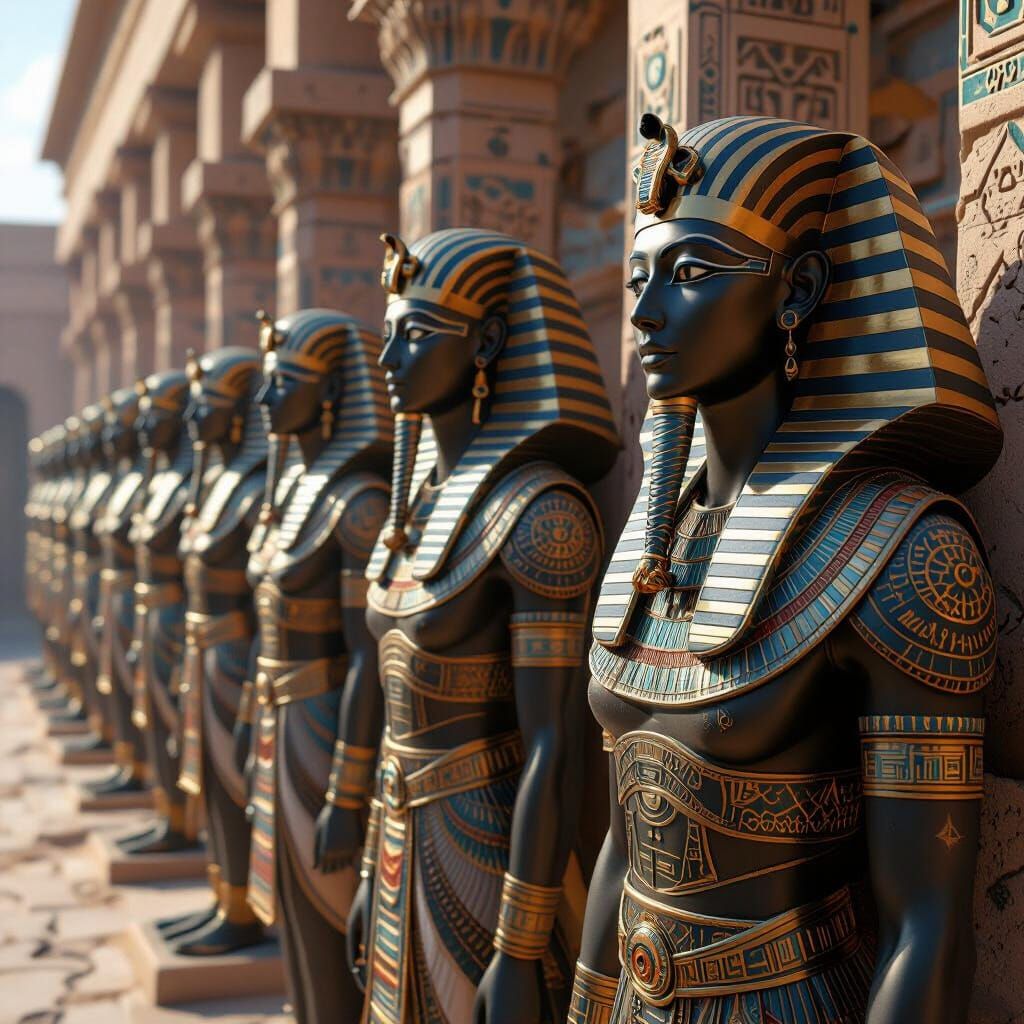 Intricate Egyptian Statues with Arabic Ornamentation NFT Art