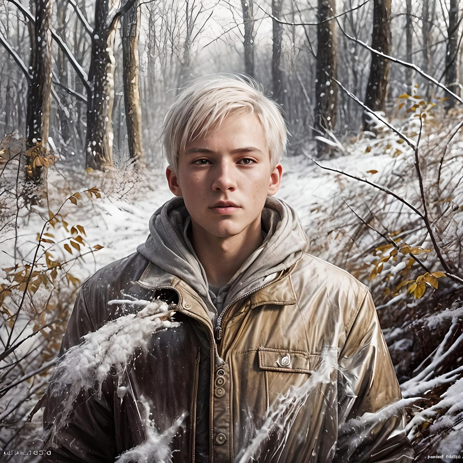 Albino Boy Lost in Snowy Woods: Hyperrealistic Art