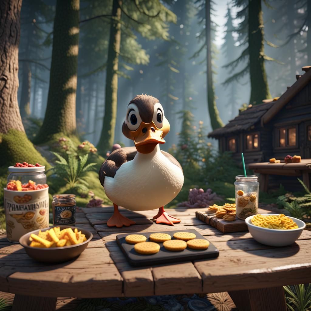 Gamer Duck Plays PS5 in Forest Cottage
