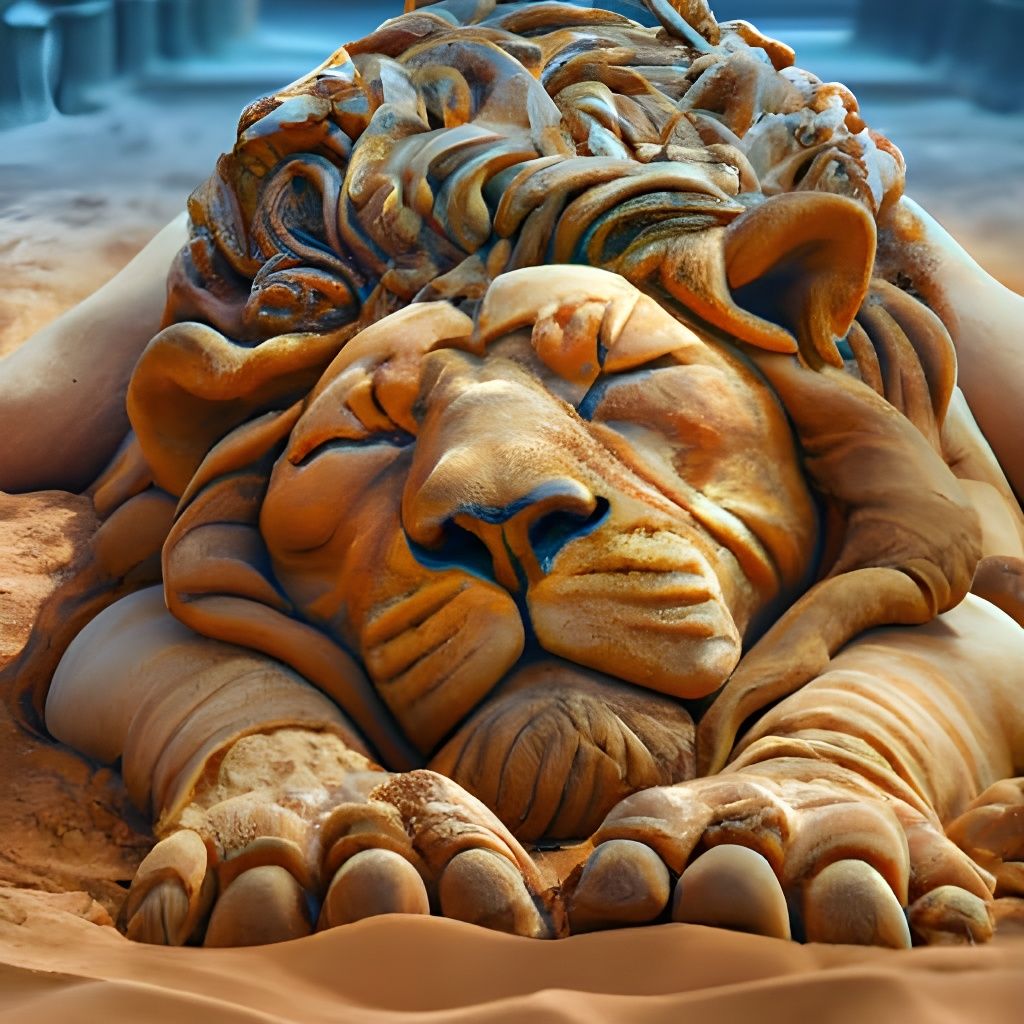Detailed Sand Sculpture of Sleeping Lion