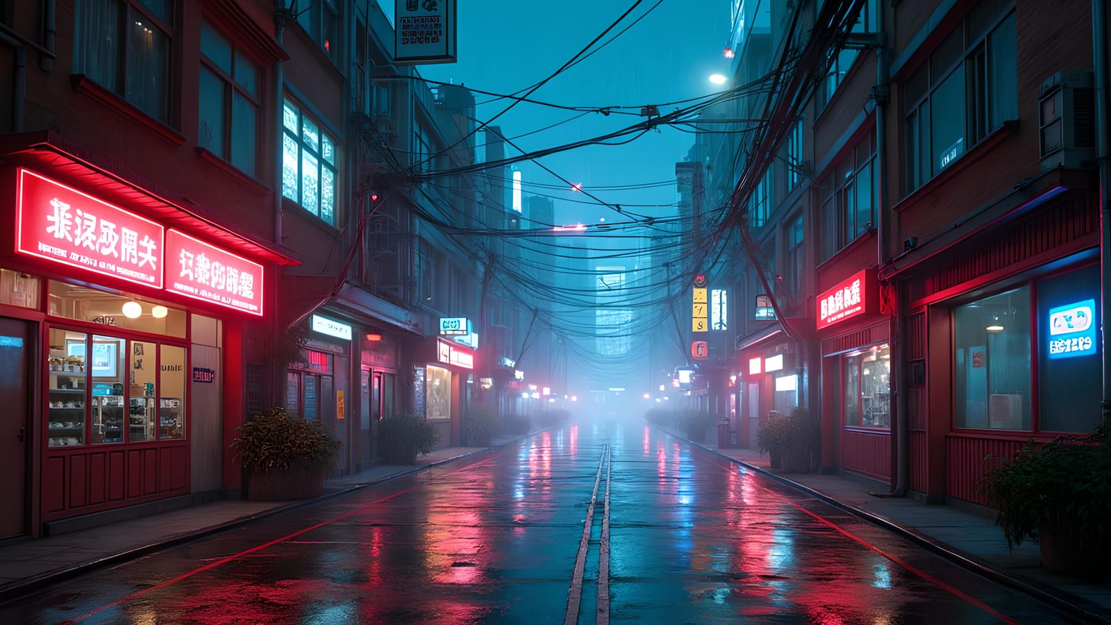 Cyberpunk City Street at Night in the Rain