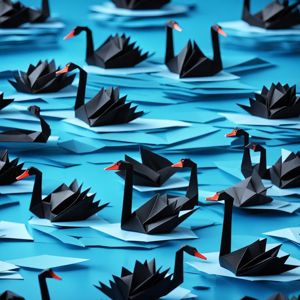 Black Swans on Blue Water: Origami Papercraft