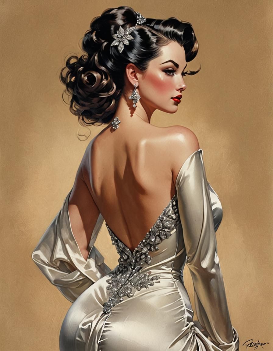 Sensual Pin-Up Girl in Realist Oil Painting