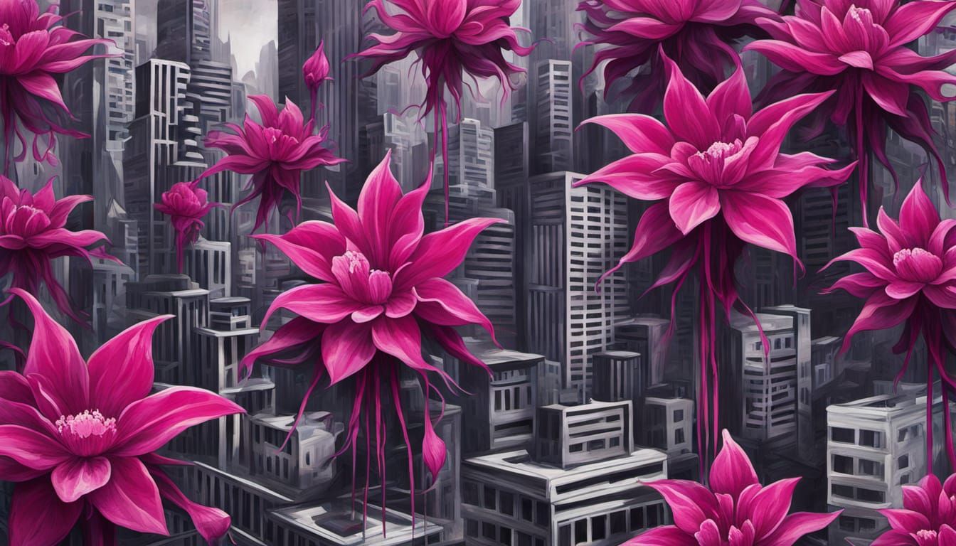 Surreal Floral Cityscape in Blemished Jasper Style