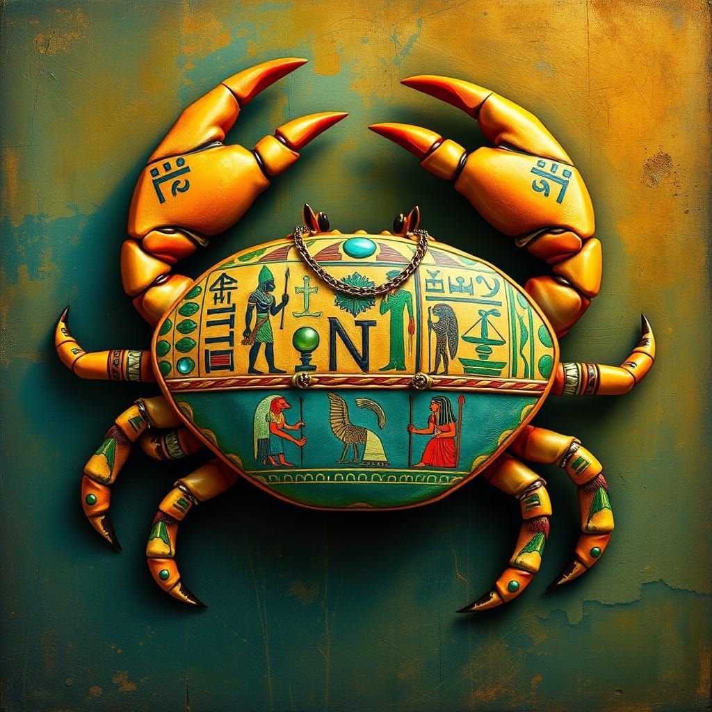 Egyptian Crab in Vibrant Hieroglyphics