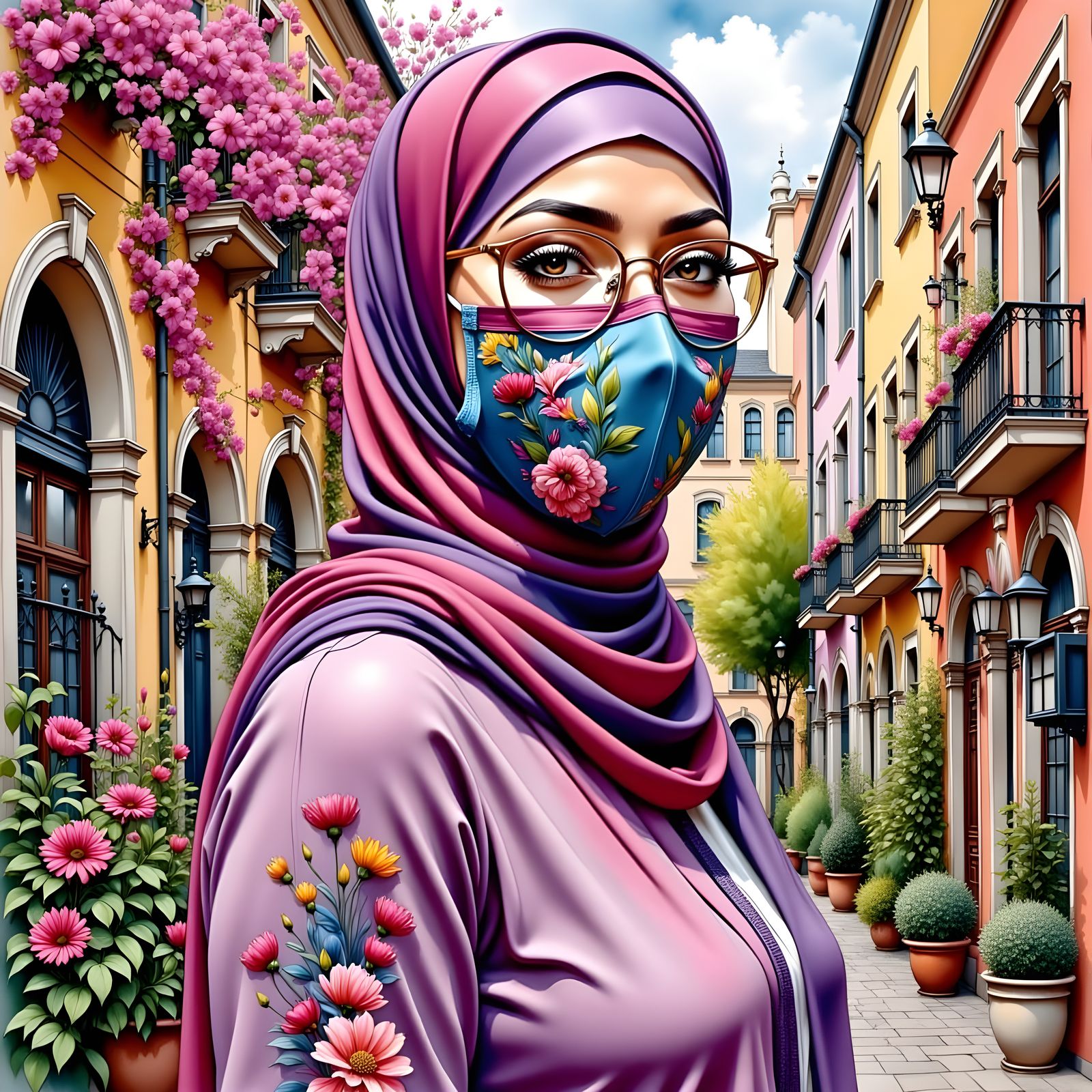 Modest City Explorer in Vibrant Oil-Guache Style