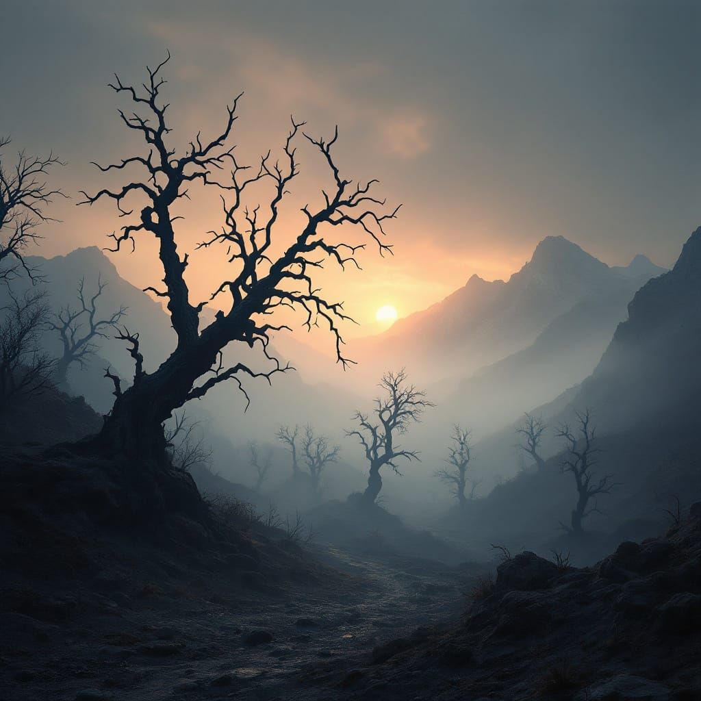 Eerie Landscape: Cinematic and Hyperrealistic Art