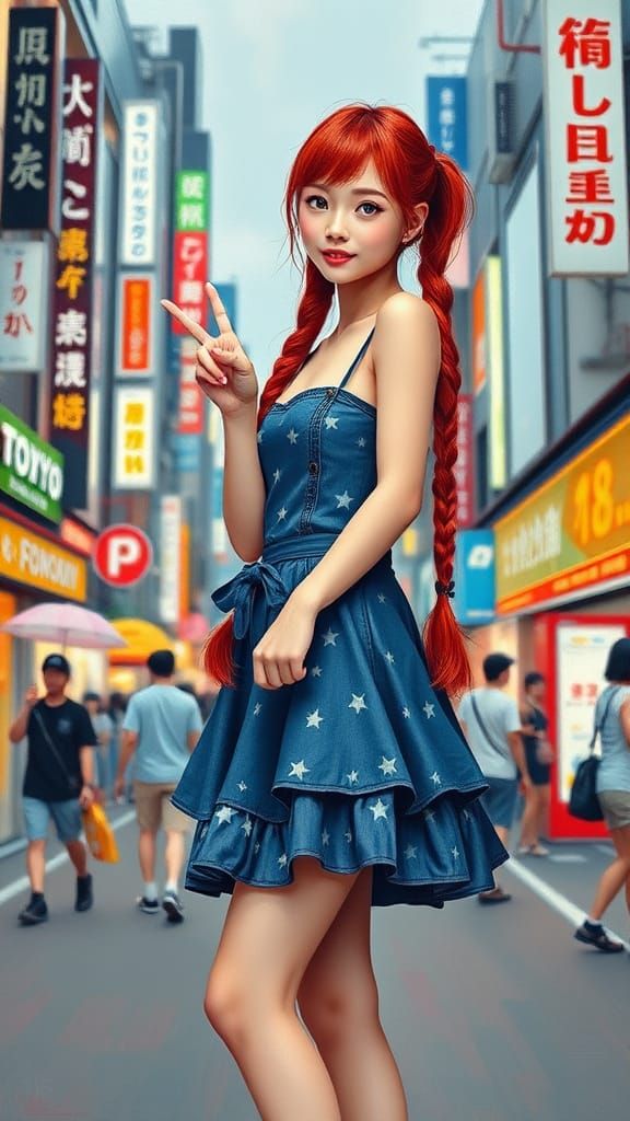 Japanese Forest Girl in Denim Dreamscape