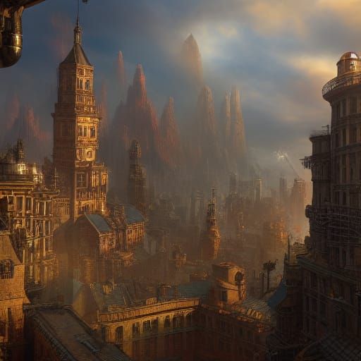 Detailed Steampunk Matte Painting in 8K