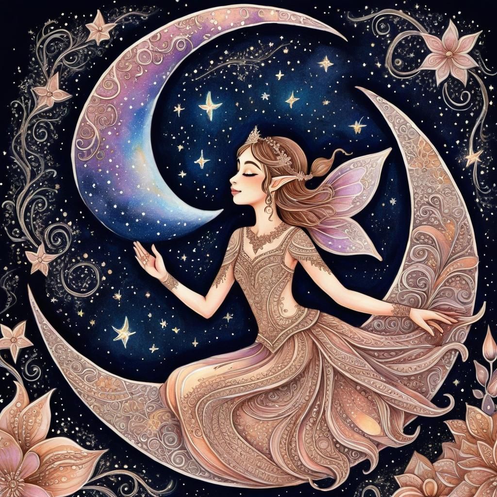 Fairy Princess Soaring Through Cosmic Galaxy Henna Art