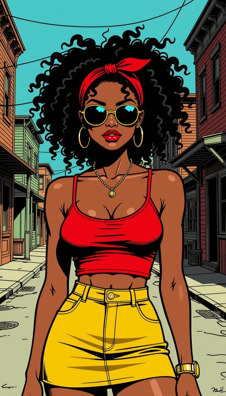 Comic Book Noir: Black Woman in Gritty Town