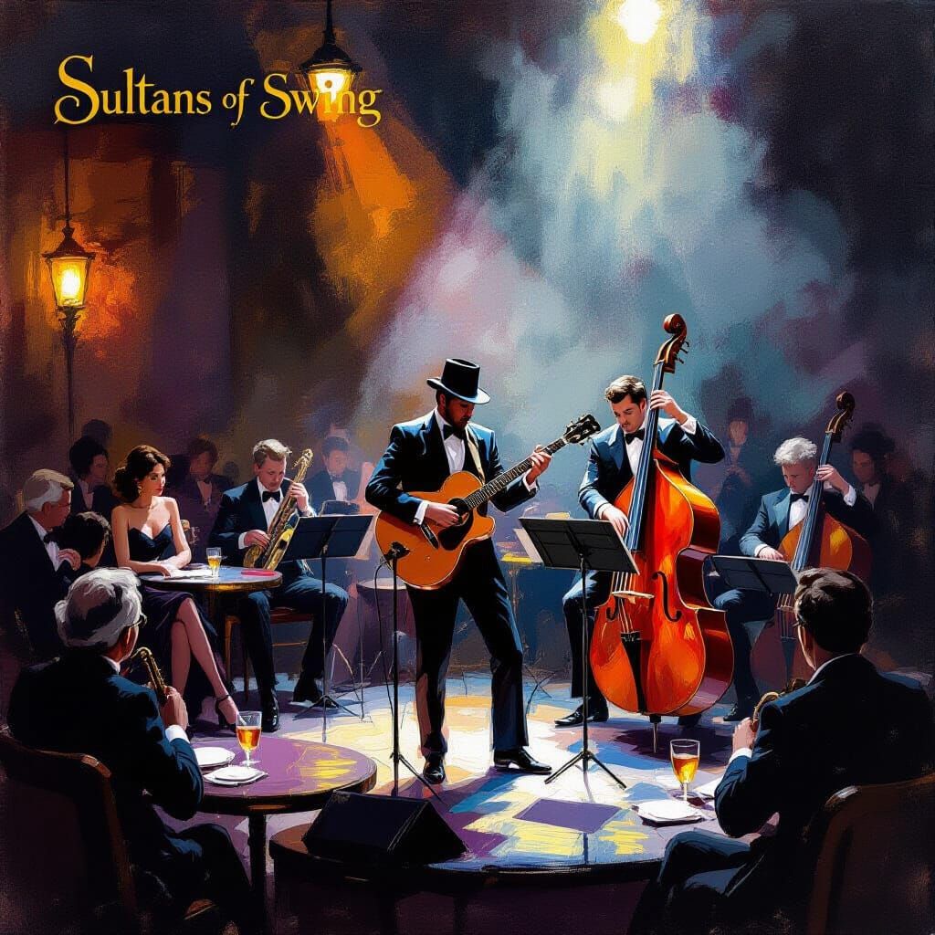 Jazz Club Band Performance in Impressionist Style