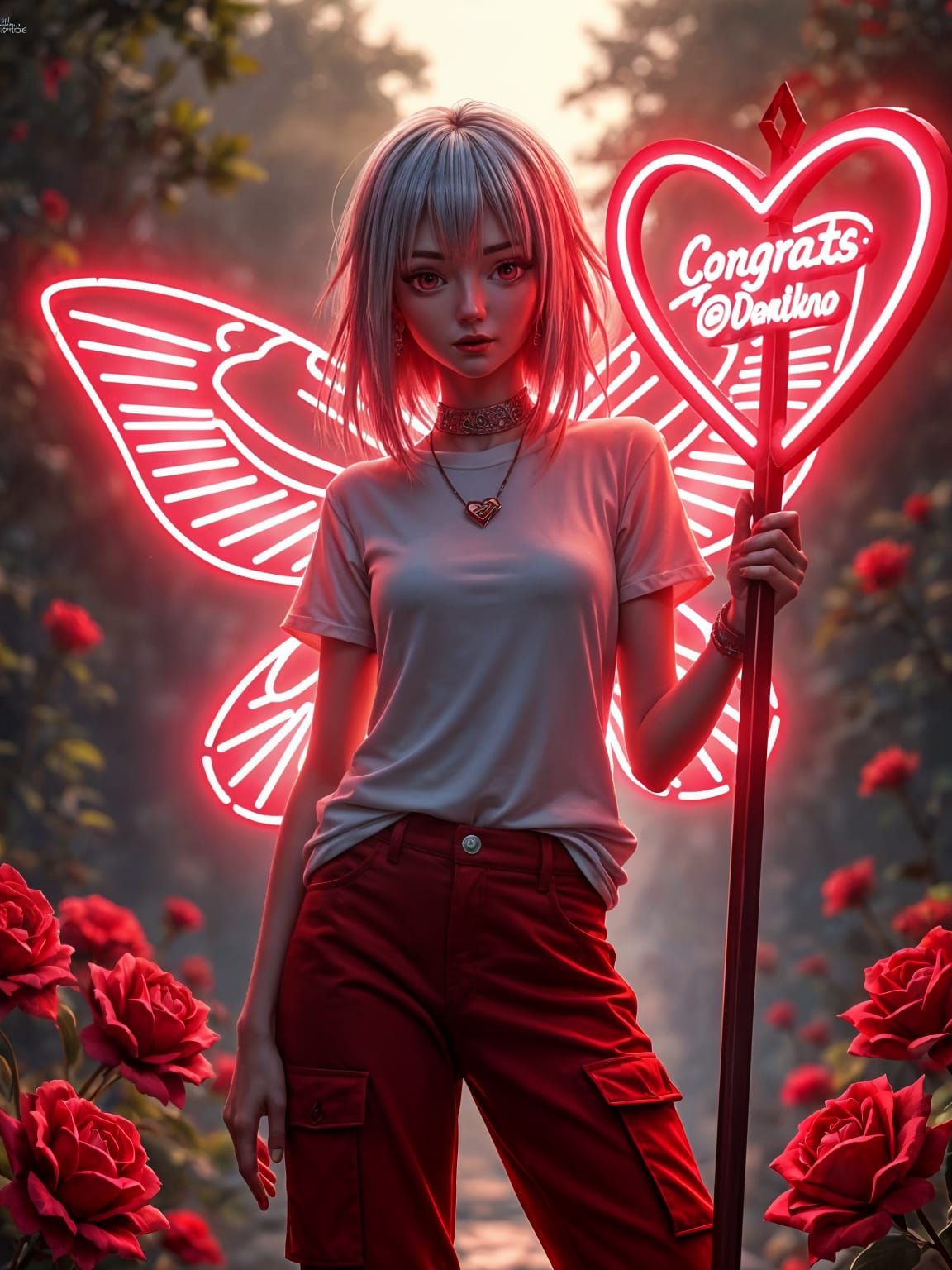 Gothic Anime Woman in Egyptian Garden Illustration