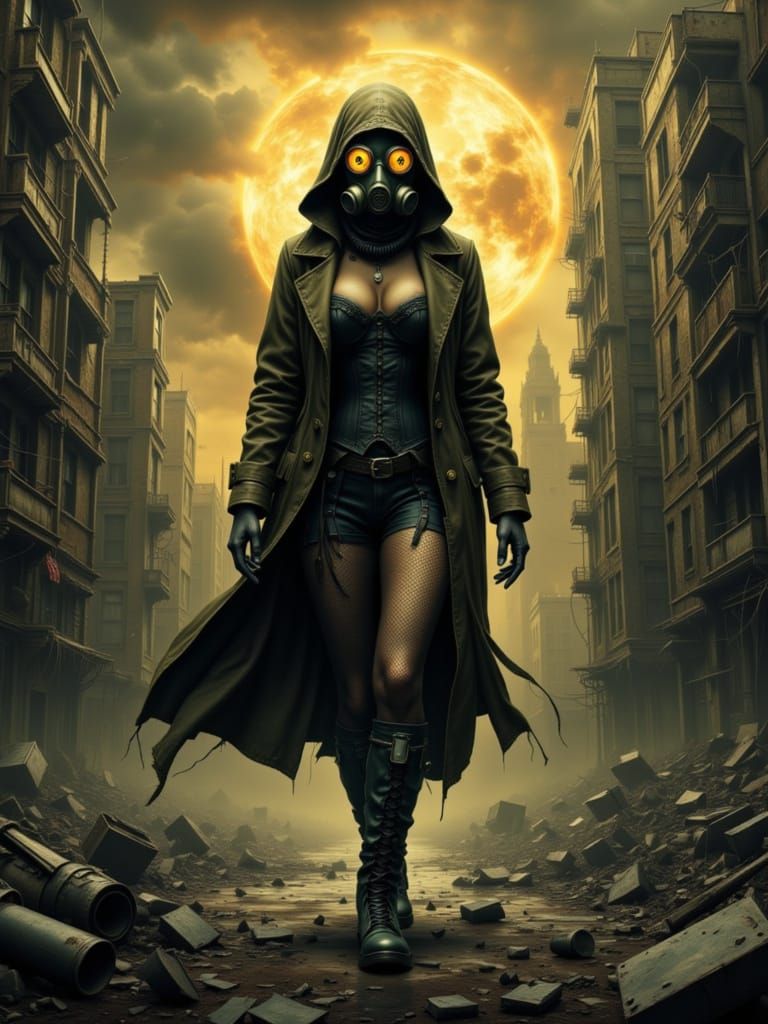 Female Plague Doctor in Post-Apocalyptic World