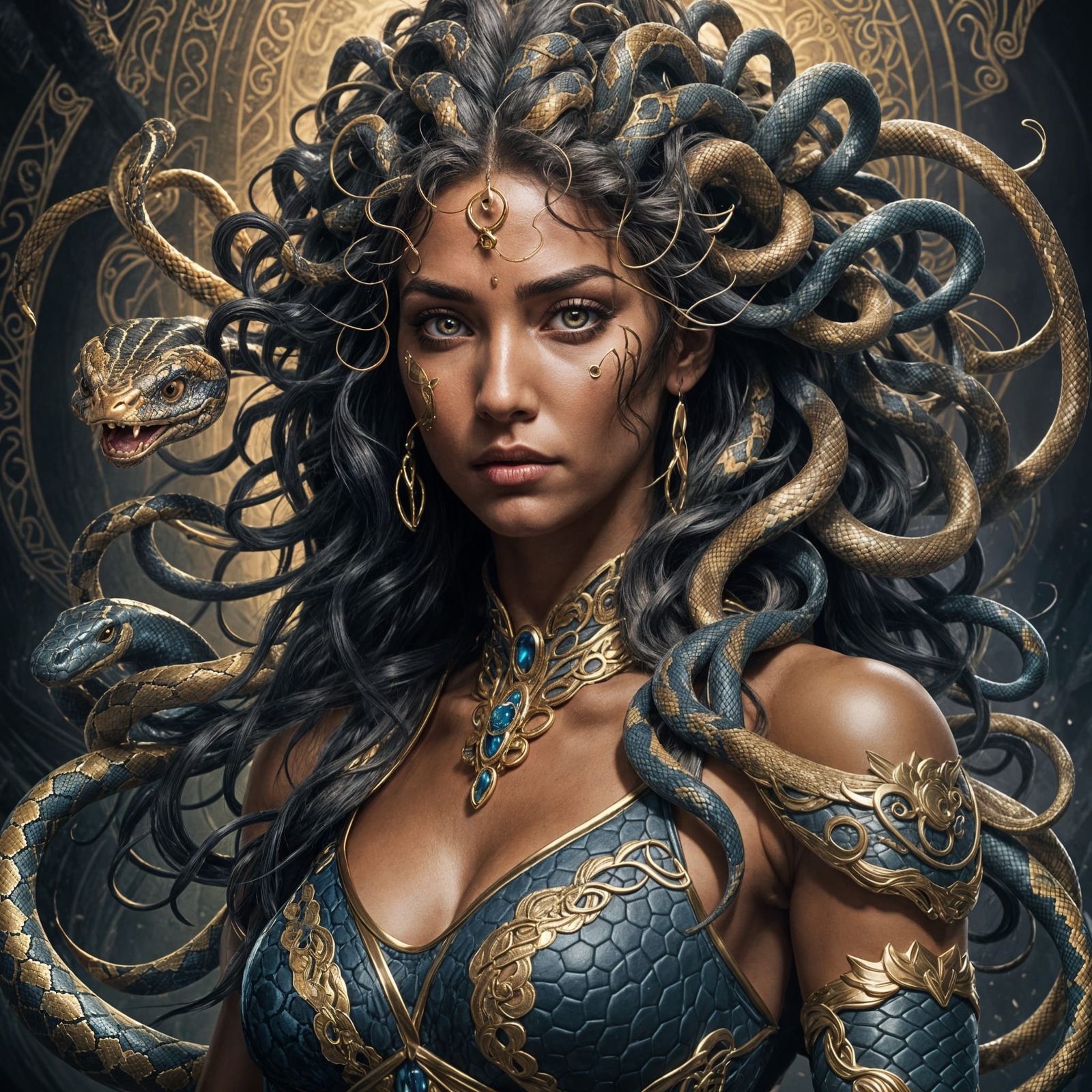 Majestic Medusa Portrait in Dark Fantasy Style
