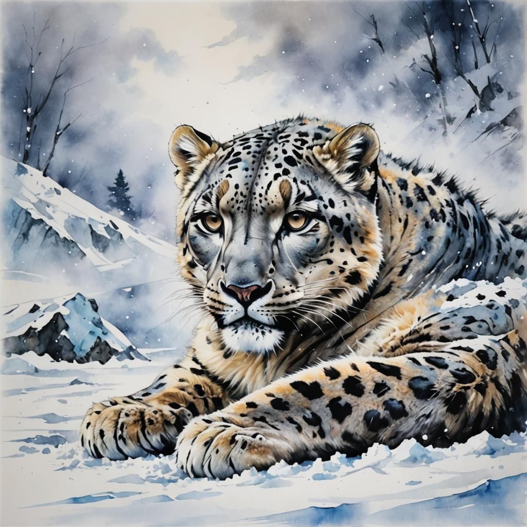 Snow Leopard in Karakoram, Digital Painting