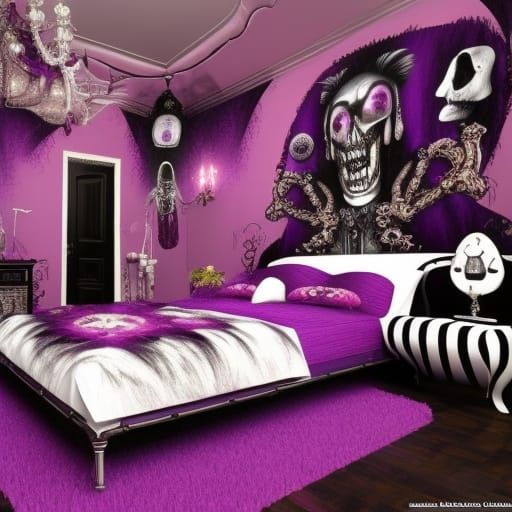 Gothic Vampire Bedroom with Skulls in Zombiecore Style