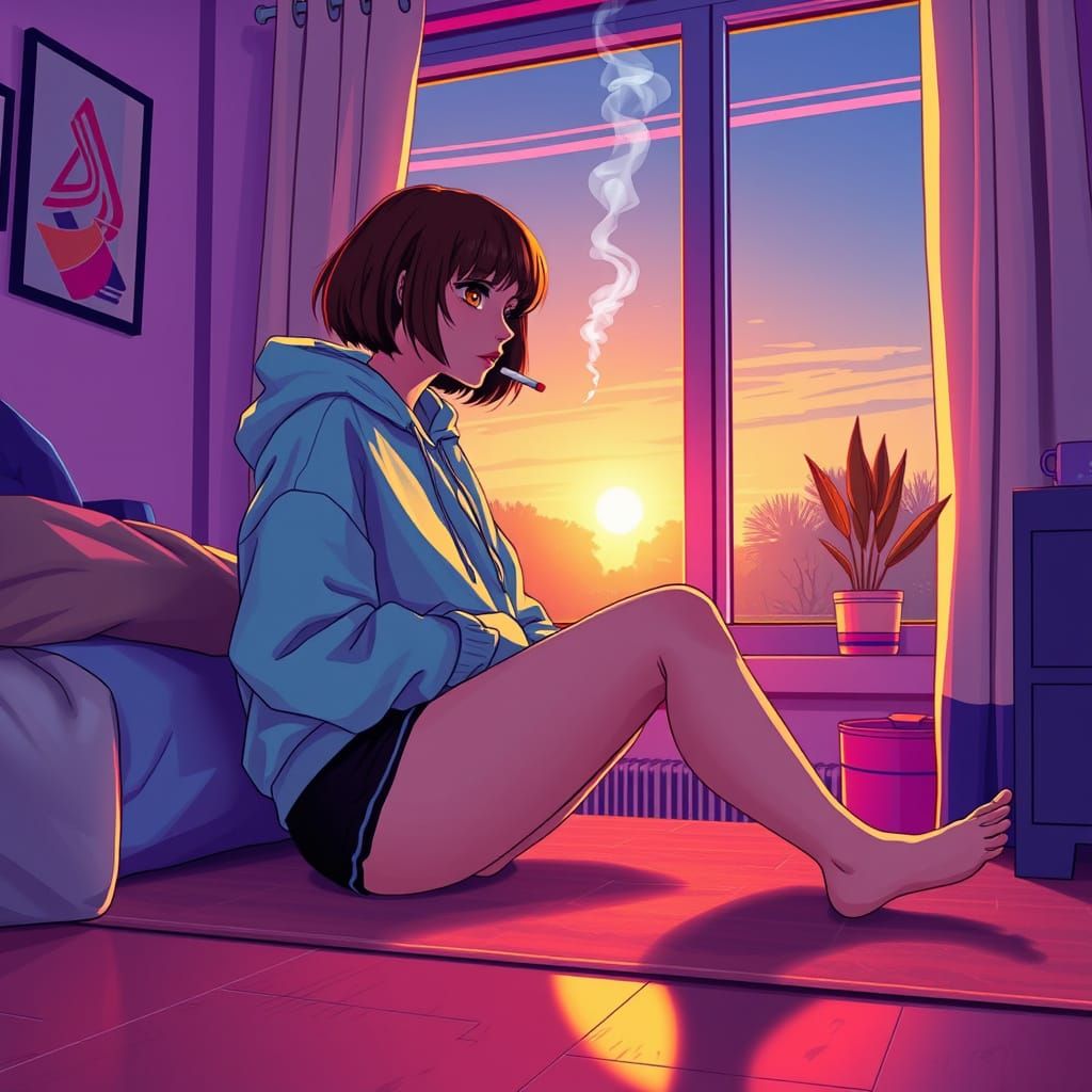 Neon Dreamscape with Retro-Futuristic Girl