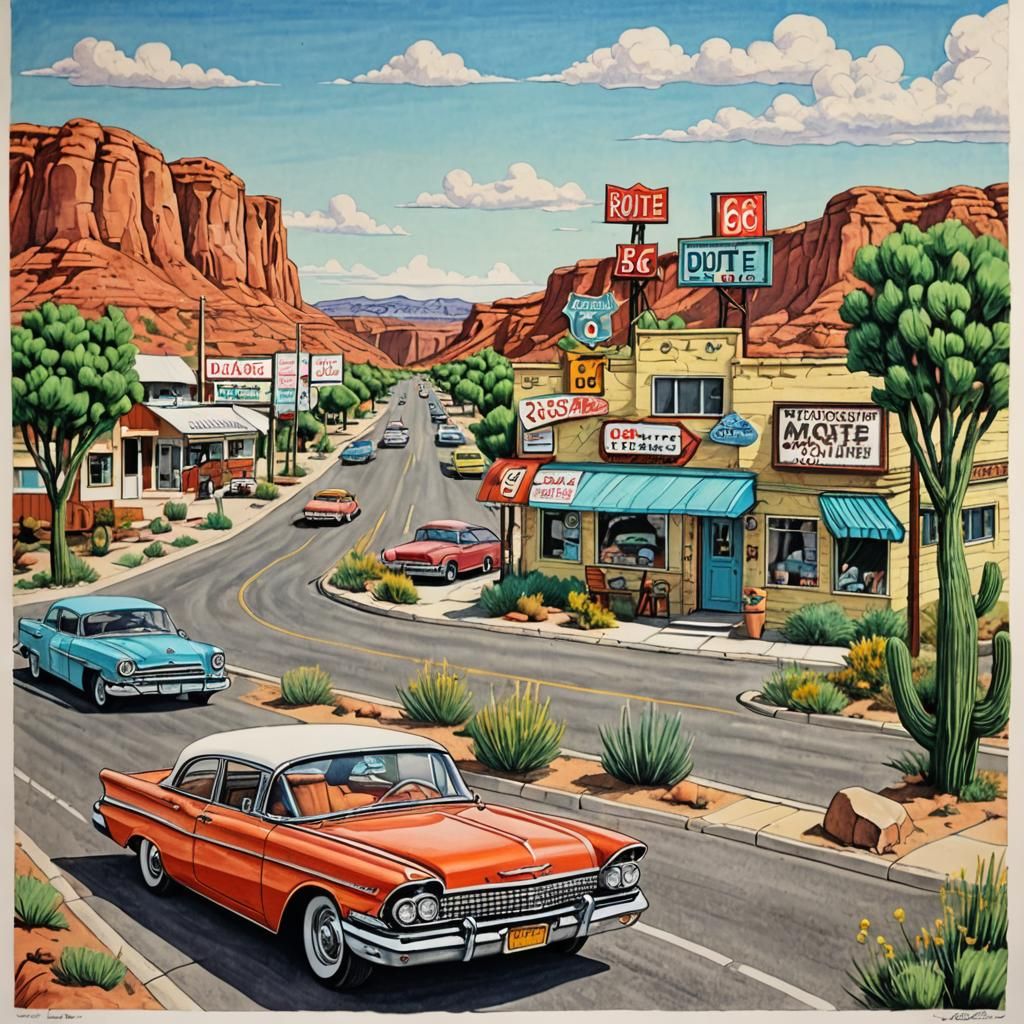 Route 66 Oklahoma in Winsor McCay Style