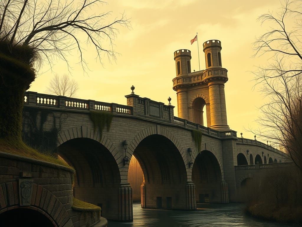 Weathered Brown-Stone Bridge in Golden Light