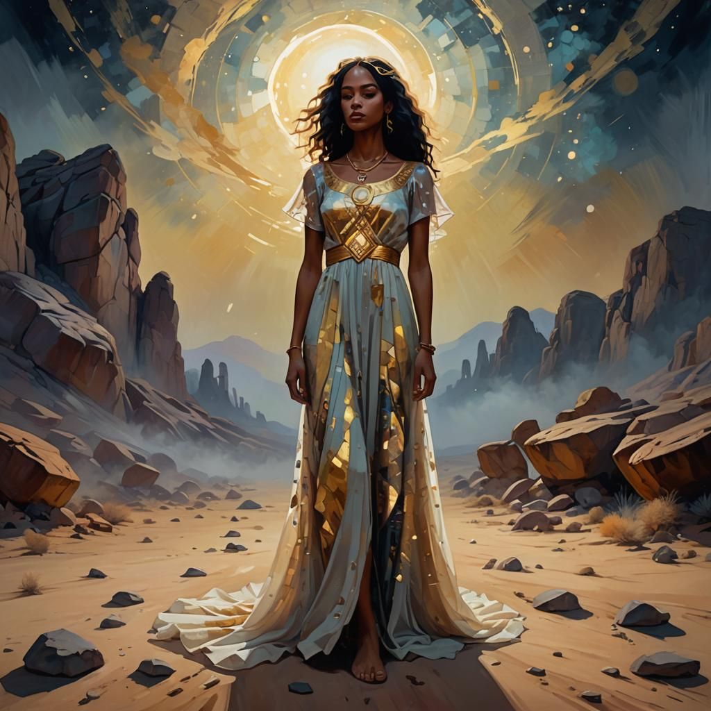 Psychedelic Impressionist Portrait in Desert Landscape