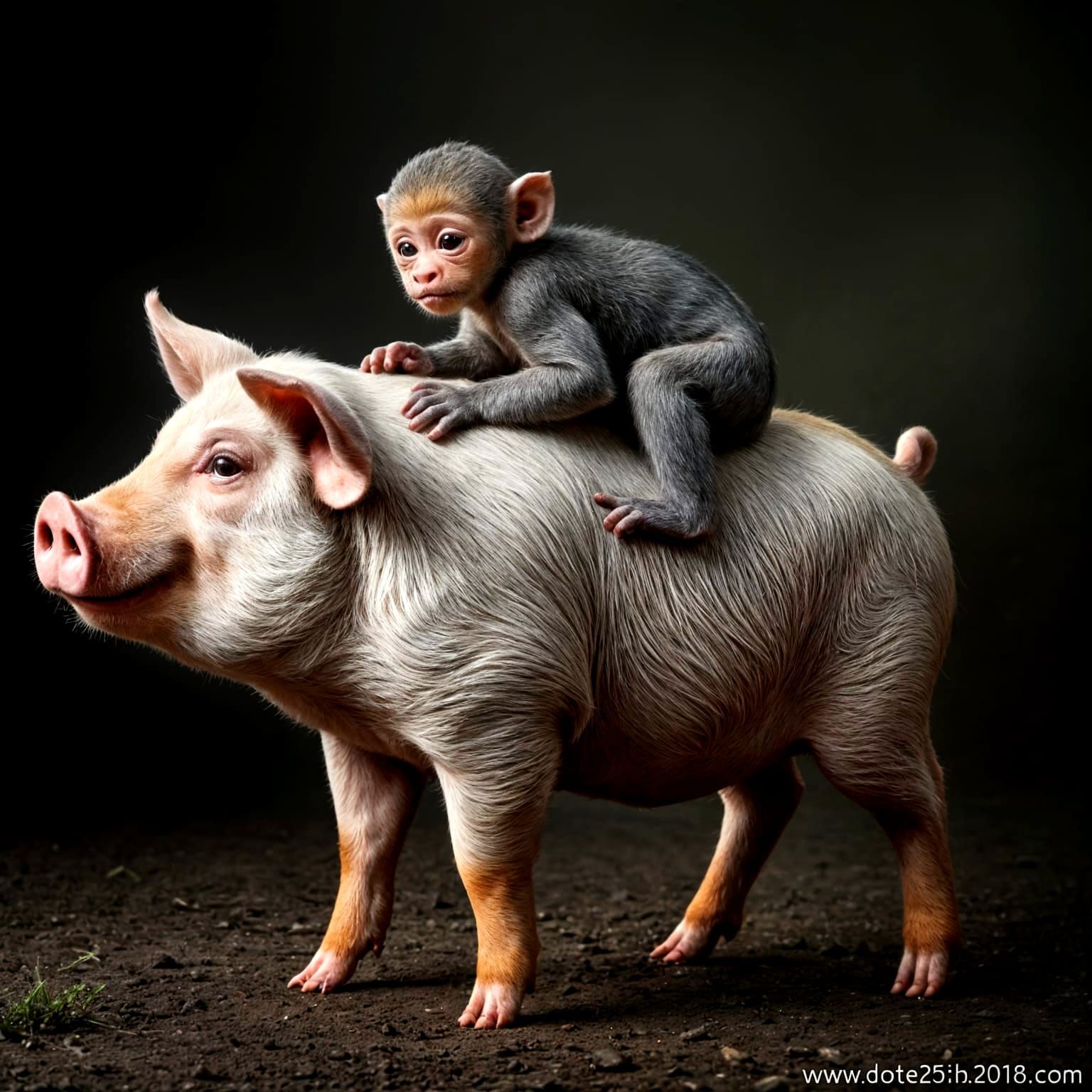 A Photorealistic Pig Offers a Joyful Piggyback Ride to a Cur...