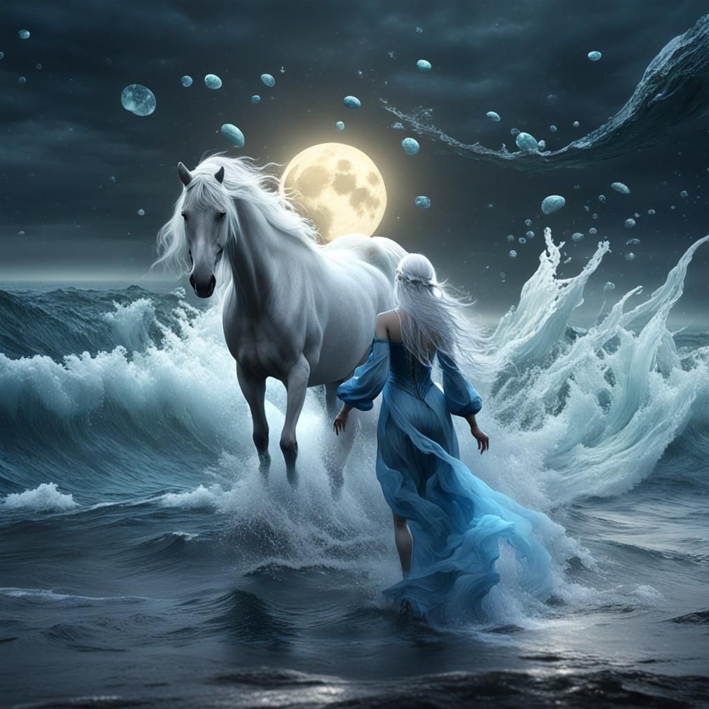 Icy Ocean Woman in Flowing Dress